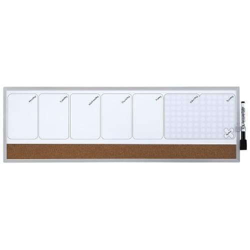 Nobo Organizer Magnetico Settimanale 58,5 x 19 cm Orizzontale con Cornice in Alluminio, Superficie Cancellabile a Secco e Pannello in Sughero