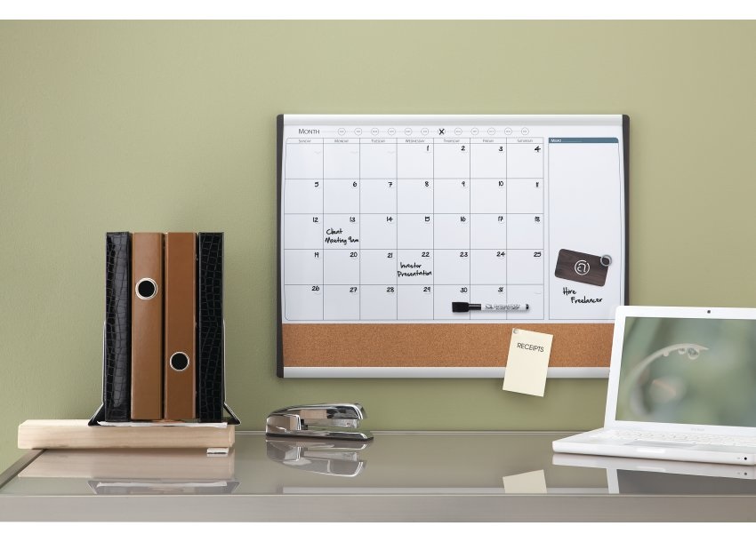 Nobo Lavagna Combinata Magnetica con Calendario Mensile e Pannello in Sughero, Cornice ad Arco, 585 x 430 mm