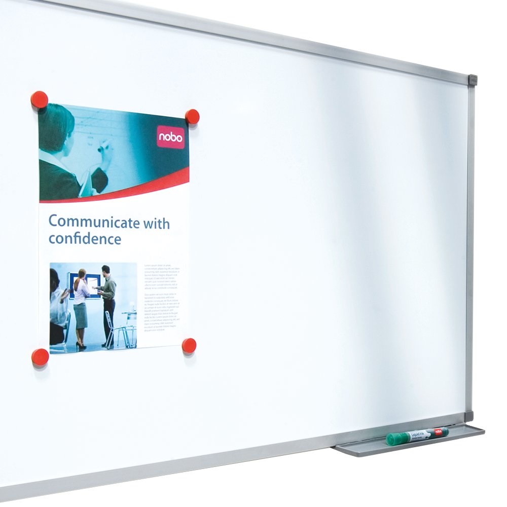 Nobo Lavagna Bianca Magnetica in Acciaio Laccato 1800x1200 mm con Cornice in Alluminio e Vaschetta Porta Accessori