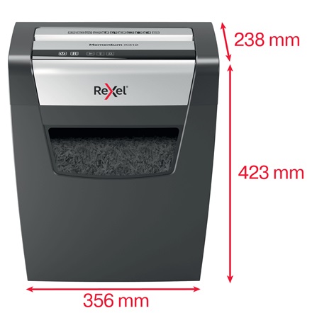 Rexel Momentum X312 Distruggidocumenti - Taglio a Frammento 5x42 mm, Capacità 23 Litri, Fino a 12 Fogli, Livello di Sicurezza P-3