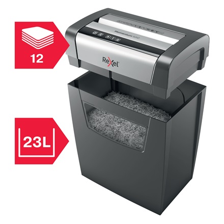 Rexel Momentum X312 Distruggidocumenti - Taglio a Frammento 5x42 mm, Capacità 23 Litri, Fino a 12 Fogli, Livello di Sicurezza P-3