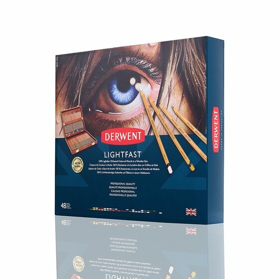 Derwent Lightfast Set di 48 Matite Colorate Resistenti alla Luce con Cofanetto in Legno - Alta Pigmentazione e Consistenza Cremosa
