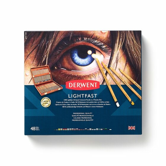 Derwent Lightfast Set di 48 Matite Colorate Resistenti alla Luce con Cofanetto in Legno - Alta Pigmentazione e Consistenza Cremosa