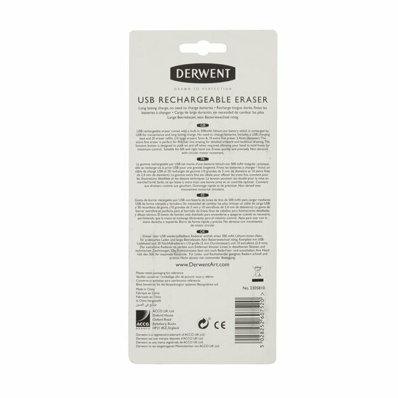 Derwent Gomma Elettrica Ricaricabile USB 2305810 - Ottimale per Cancellare con Precisione, Qualità Professionale, Utilizzo Ambidestro