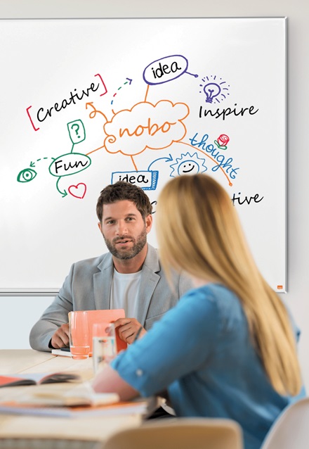 Nobo Lavagna Bianca Magnetica Widescreen 710 x 400 mm in Acciaio Laccato con Cornice Sottile e Sistema di Montaggio InvisaMount - Gamma Impression Pro