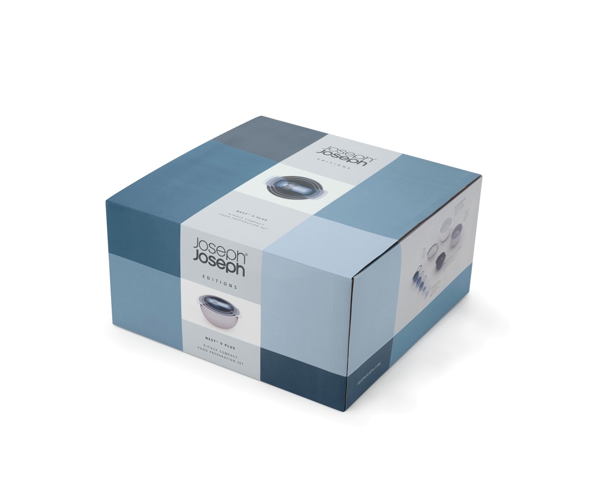 Joseph Joseph Nest 9 Plus - Set compatto da 9 pezzi per la preparazione degli alimenti con ciotole, misurini, setaccio e colino, blu