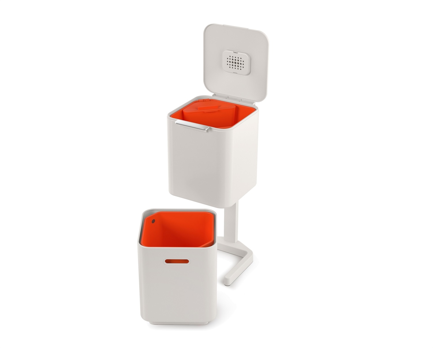 Joseph Joseph Totem Max Pattumiera da Cucina 60L con 3 Scomparti, Filtro Anti-Odore, Design Verticale Colore Pietra