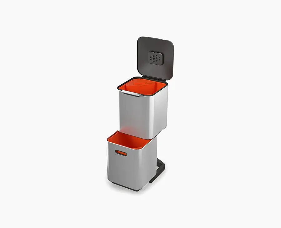 Joseph Joseph Totem Max Pattumiera da Cucina 40L Acciaio Inox con 3 Scomparti e Filtro Anti-Odore