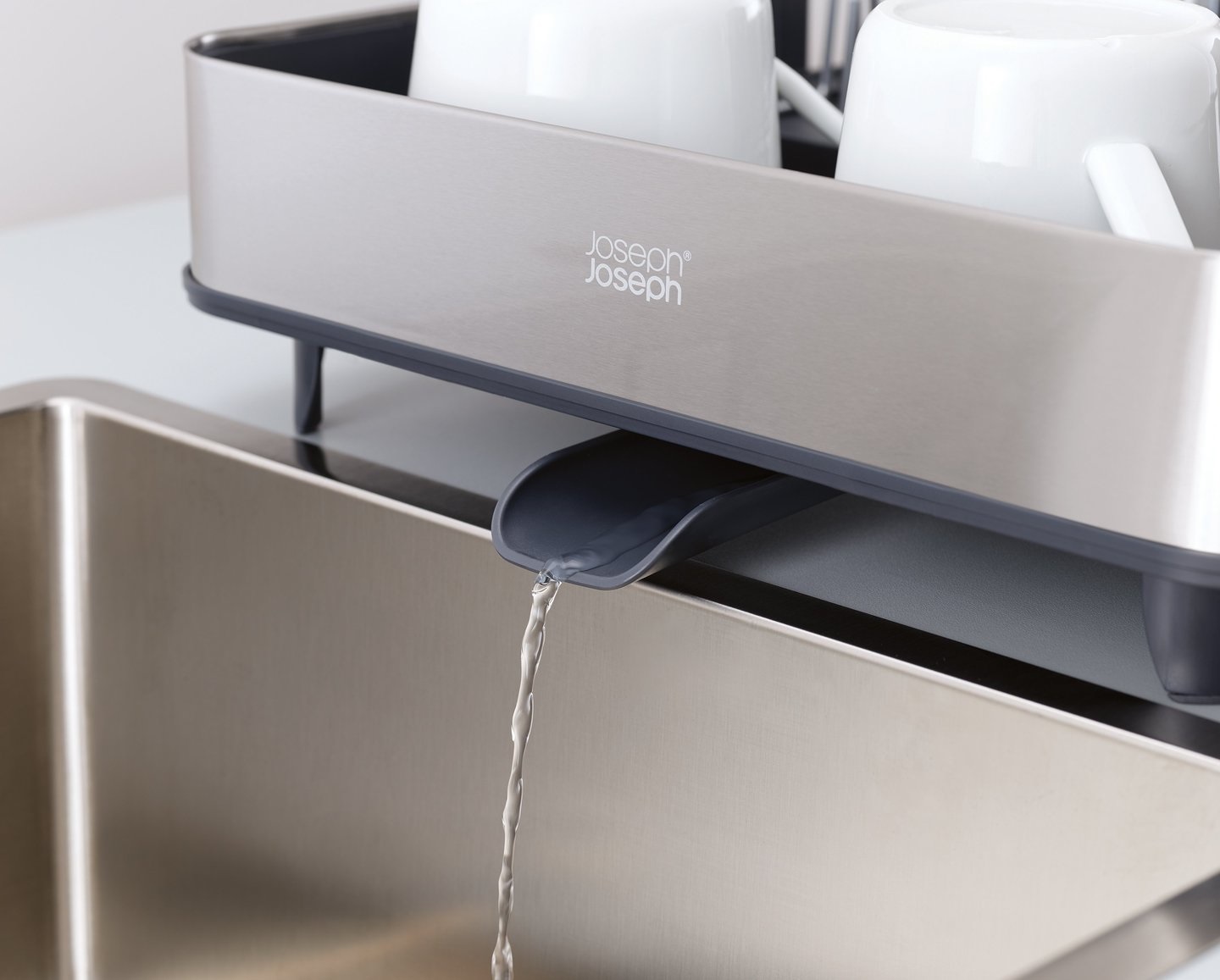 Joseph Joseph Extend Scolapiatti Espandibile in Acciaio Inox con Portaposate Rimovibile e Beccuccio di Drenaggio Girevole - Colore Grigio/Acciaio