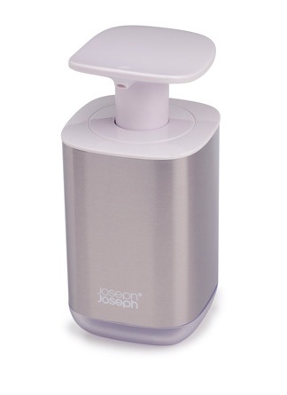 Joseph Joseph Presto Steel Dispenser di Sapone Liquido 350 ml - Acciaio Inox e Bianco, Igienico e Pratico