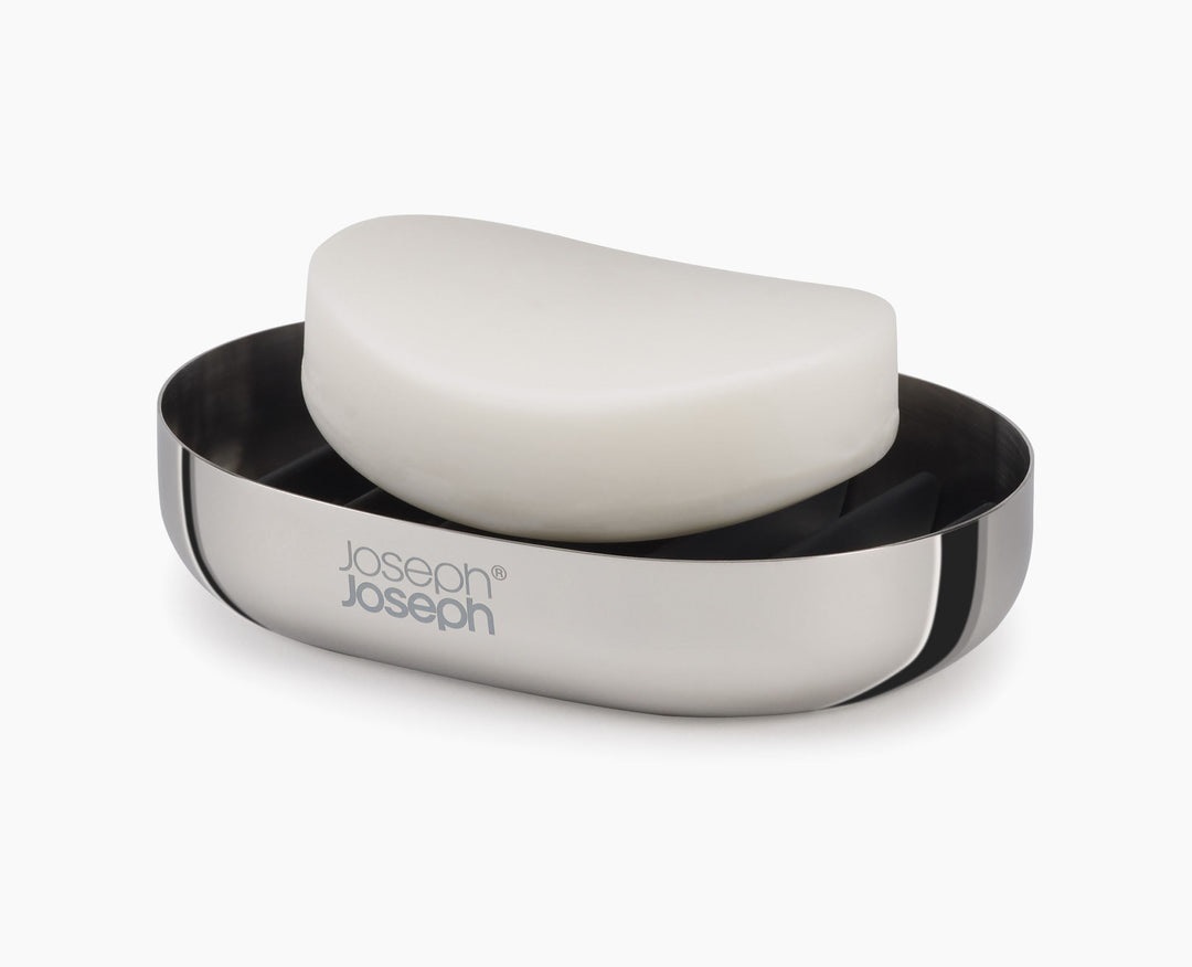 Joseph Joseph EasyStore Luxe Porta Sapone da Bagno in Acciaio Inox con Scolatura Rapida e Design Compatto