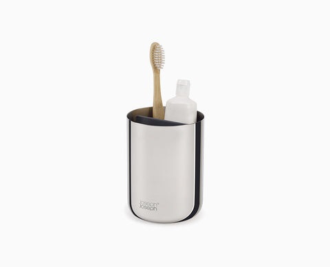 Joseph Joseph EasyStore Porta Spazzolino e Dentifricio in Acciaio Inox - 3 Scomparti, Compatibile con Spazzolini Elettrici e Tradizionali, Contenitore Smontabile