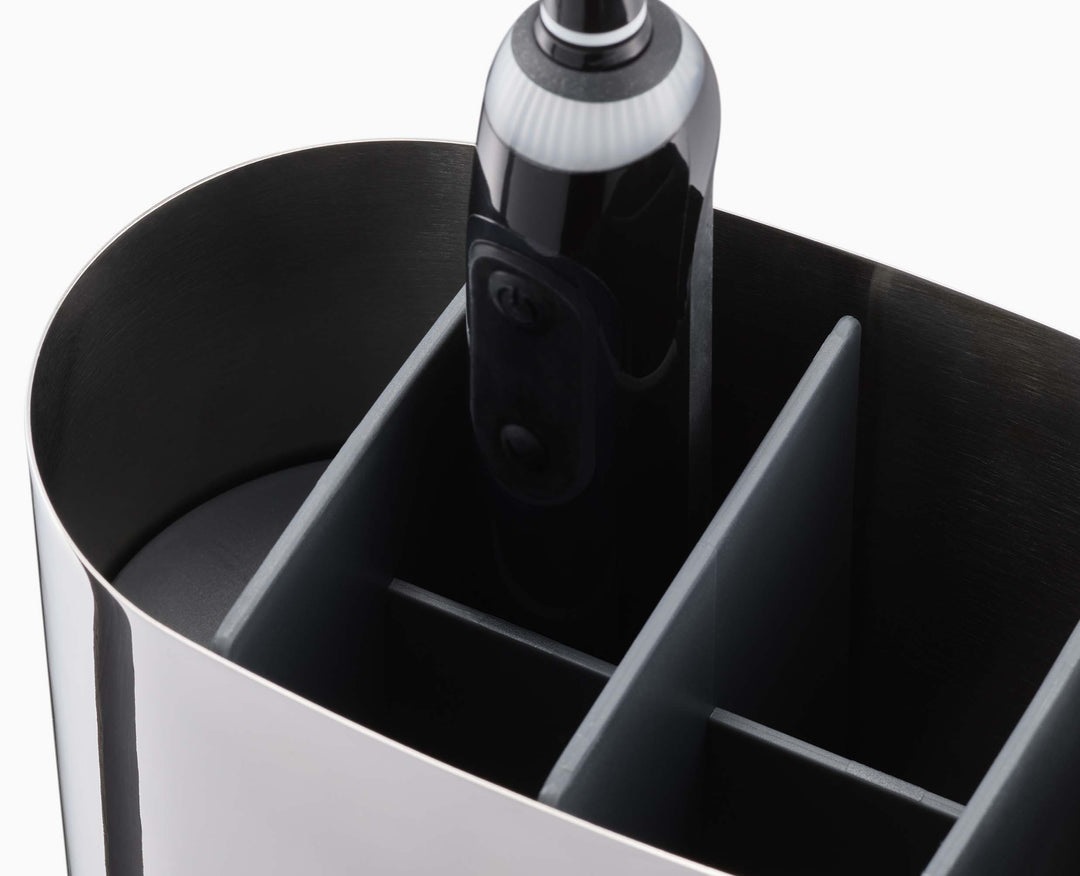 Joseph Joseph EasyStore Luxe Porta Spazzolino e Dentifricio Grande in Acciaio Inox - 6 Scomparti, Compatibile con Spazzolini Elettrici e Tradizionali, Contenitore Smontabile