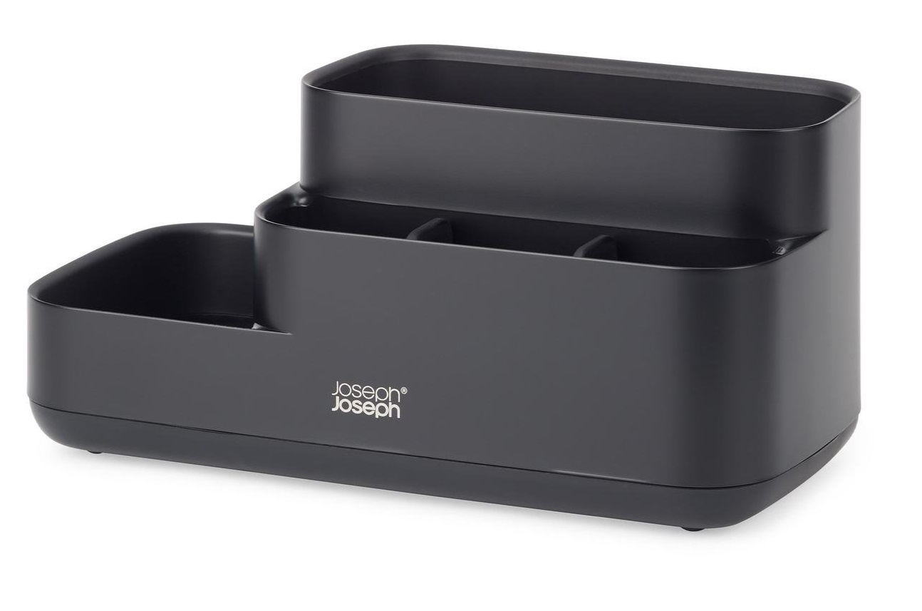 Joseph Joseph EasyStore Portaoggetti e Portaspazzolini da Bagno Nero Opaco - Design Compatto, Smontabile e Facile da Pulire