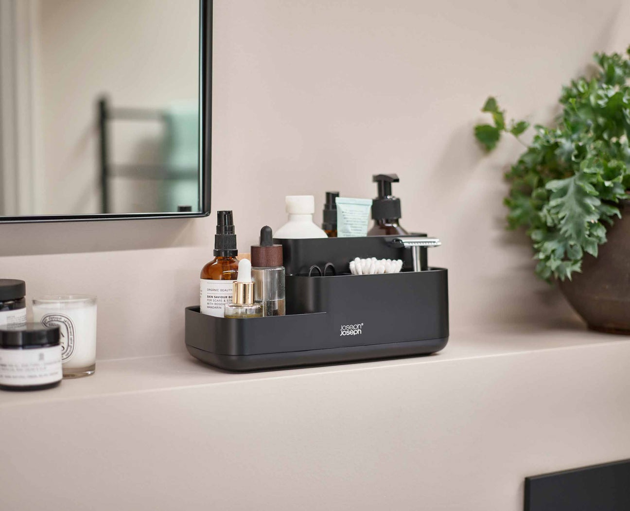 Joseph Joseph EasyStore Portaoggetti e Portaspazzolini da Bagno Nero Opaco - Design Compatto, Smontabile e Facile da Pulire