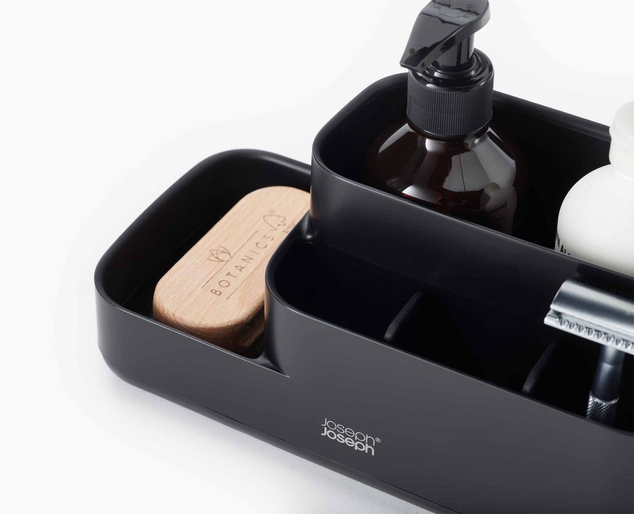 Joseph Joseph EasyStore Portaoggetti e Portaspazzolini da Bagno Nero Opaco - Design Compatto, Smontabile e Facile da Pulire