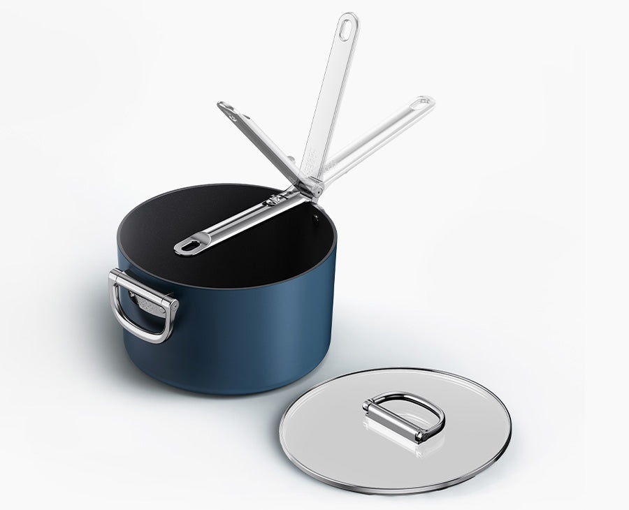 Joseph Joseph Space Pentola Antiaderente 23 cm con Manico Pieghevole e Coperchio, Compatibile Induzione