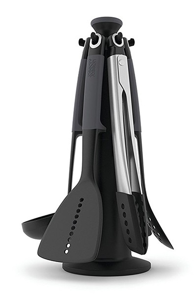 Joseph Joseph Elevate Carousel Set 6 Utensili da Cucina con Pinze in Acciaio Inossidabile e Supporto Rotante