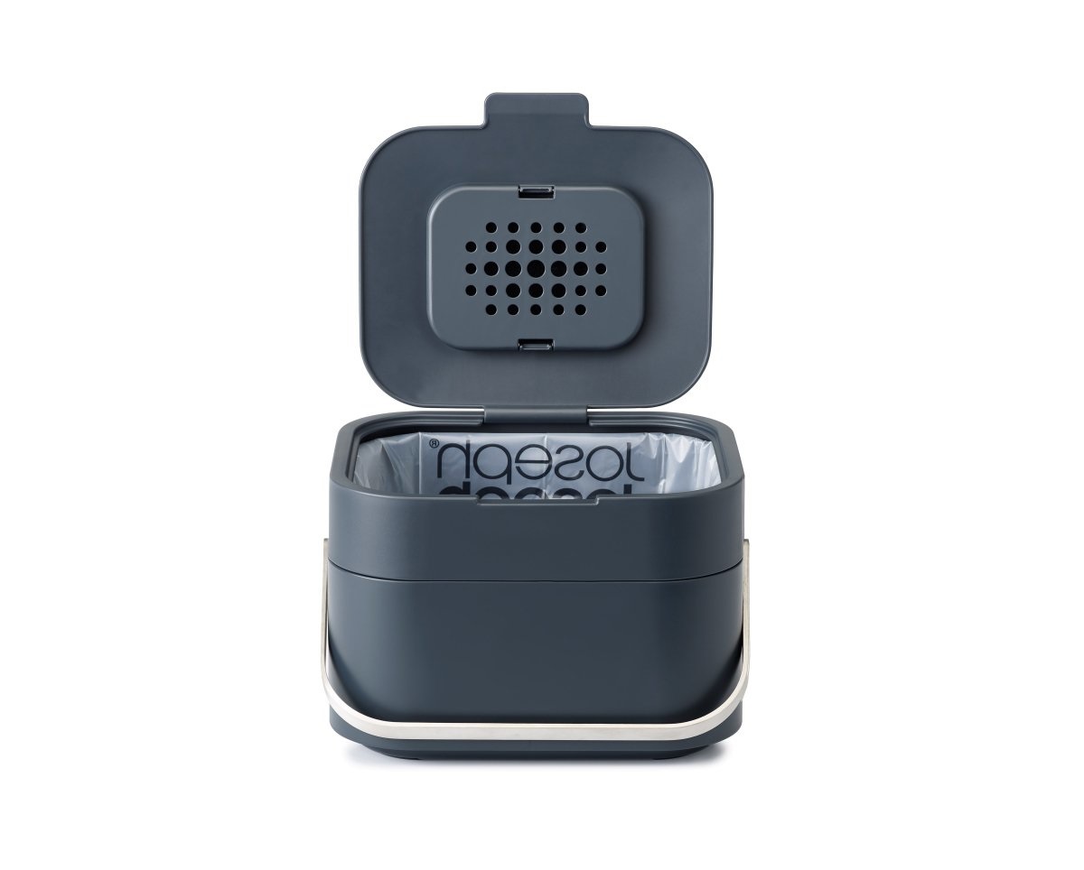 Joseph Joseph Stack 4 Pattumiera Intelligente per Rifiuti Organici 4L Grafite con Filtro Antiodore e Design Ventilato