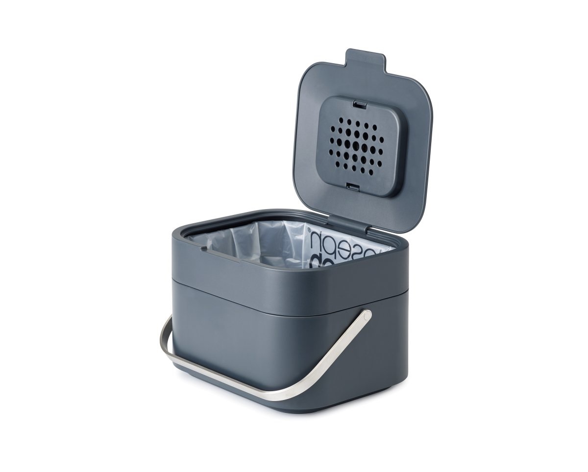 Joseph Joseph Stack 4 Pattumiera Intelligente per Rifiuti Organici 4L Grafite con Filtro Antiodore e Design Ventilato
