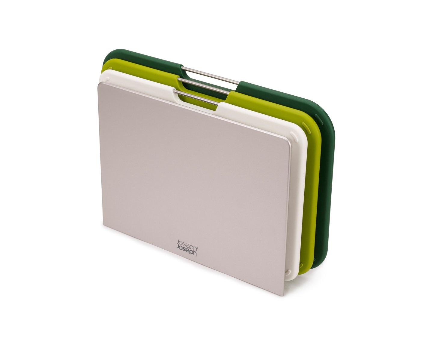 Joseph Joseph Set di 3 Taglieri da Cucina Grandi Verde con Supporto, Codificati a Colori e Antiscivolo