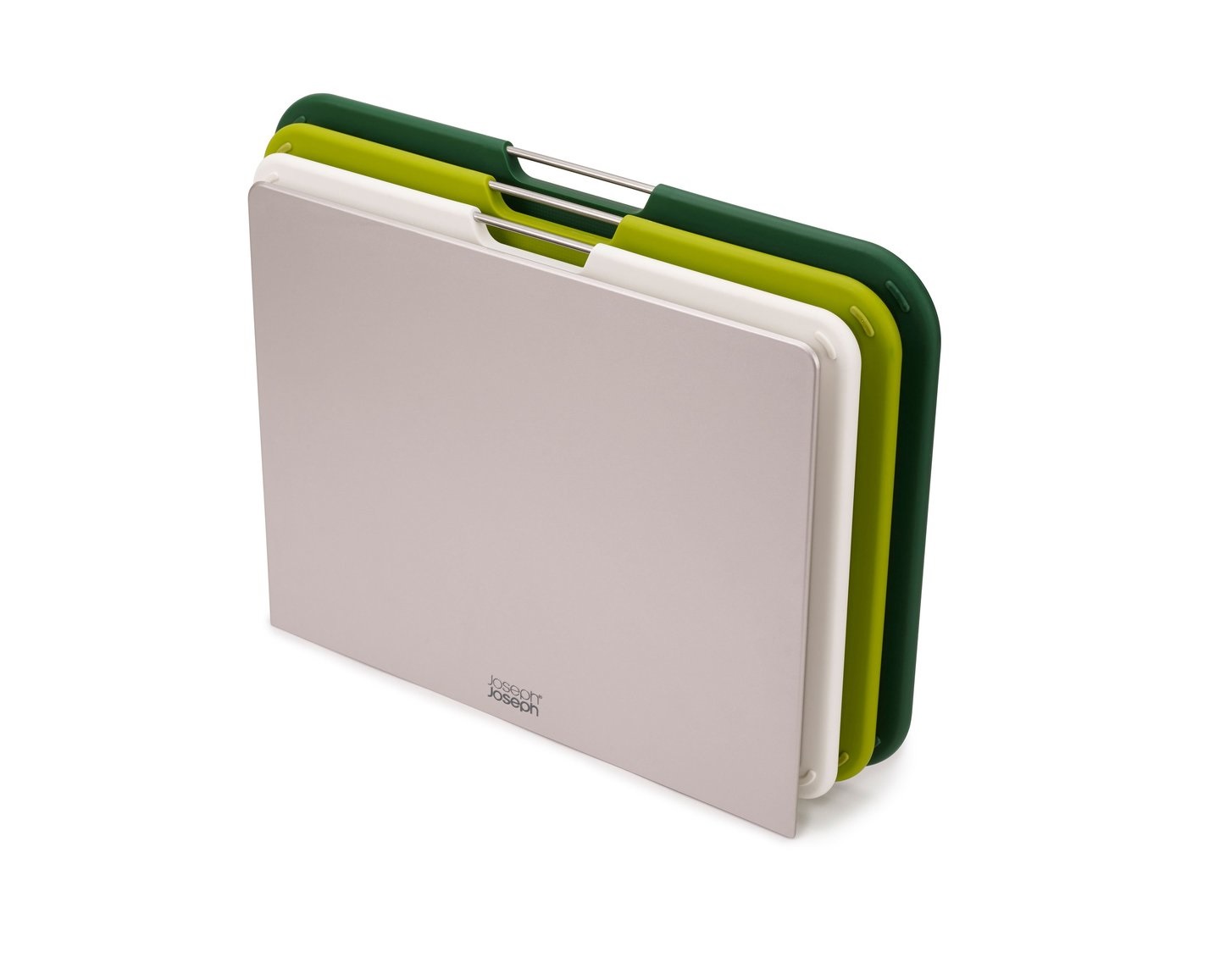 Joseph Joseph Set di 3 Taglieri da Cucina Grandi Verde con Supporto, Codificati a Colori e Antiscivolo