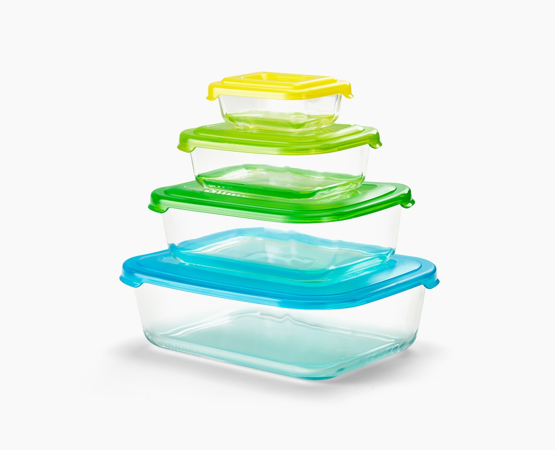 Joseph Joseph Nest Glass Set di 4 Contenitori per Alimenti in Vetro Impilabili, Design Salvaspazio, Sicuri per Forno, Freezer, Microonde e Lavastoviglie