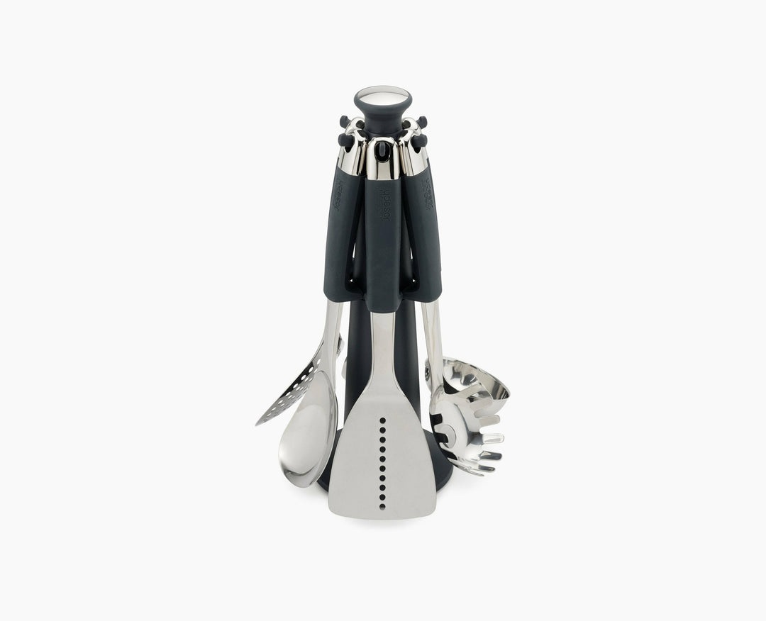 Joseph Joseph Elevate Carousel Set - Utensili in Acciaio Inox con Manici Ponderati e Poggiautensili Integrati