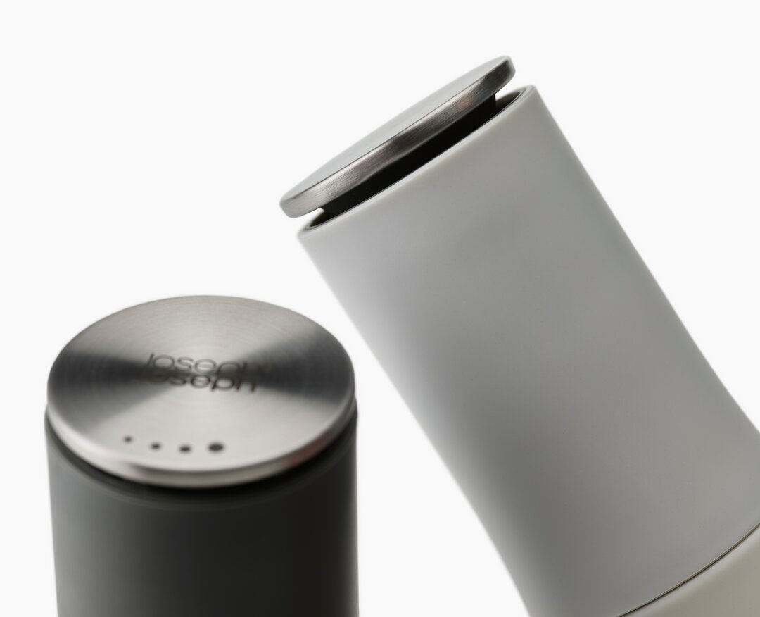 Joseph Joseph Milltop Set Macinino Macinapepe e Macinasale in Ceramica - Design Invertito, Grigio e Bianco, 2 Pezzi