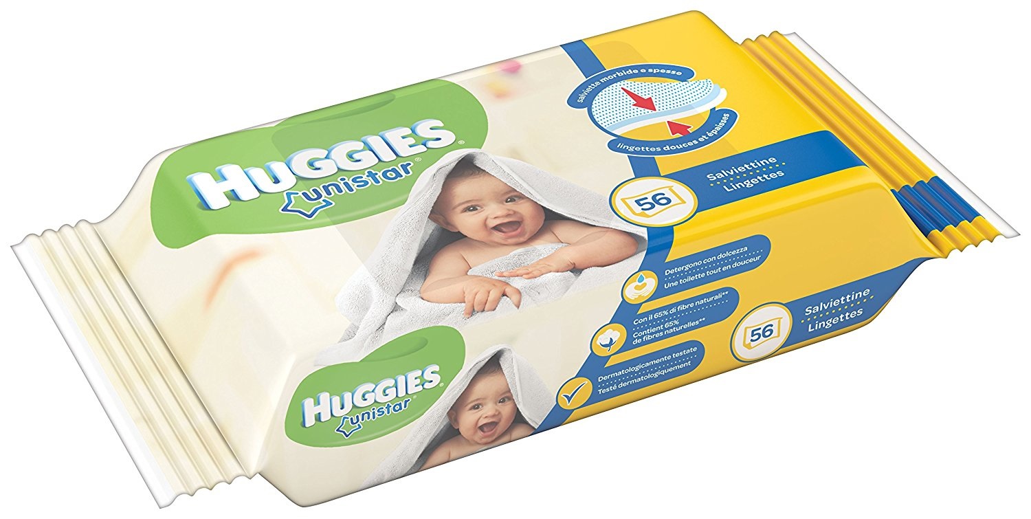 Huggies Unistar Salviette Umidificate per Bambini - 56 Pezzi, Dermatologicamente Testate e Realizzate con Fibre Naturali