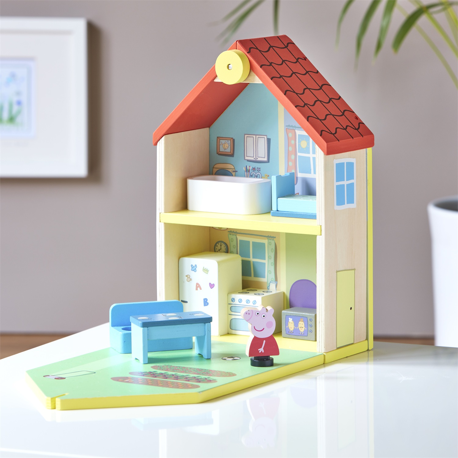 Peppa Pig Wooden Family Home - Casa per le bambole in legno FSC certificato, gioco educativo per bambini 2-5 anni con mobili e figura di Peppa