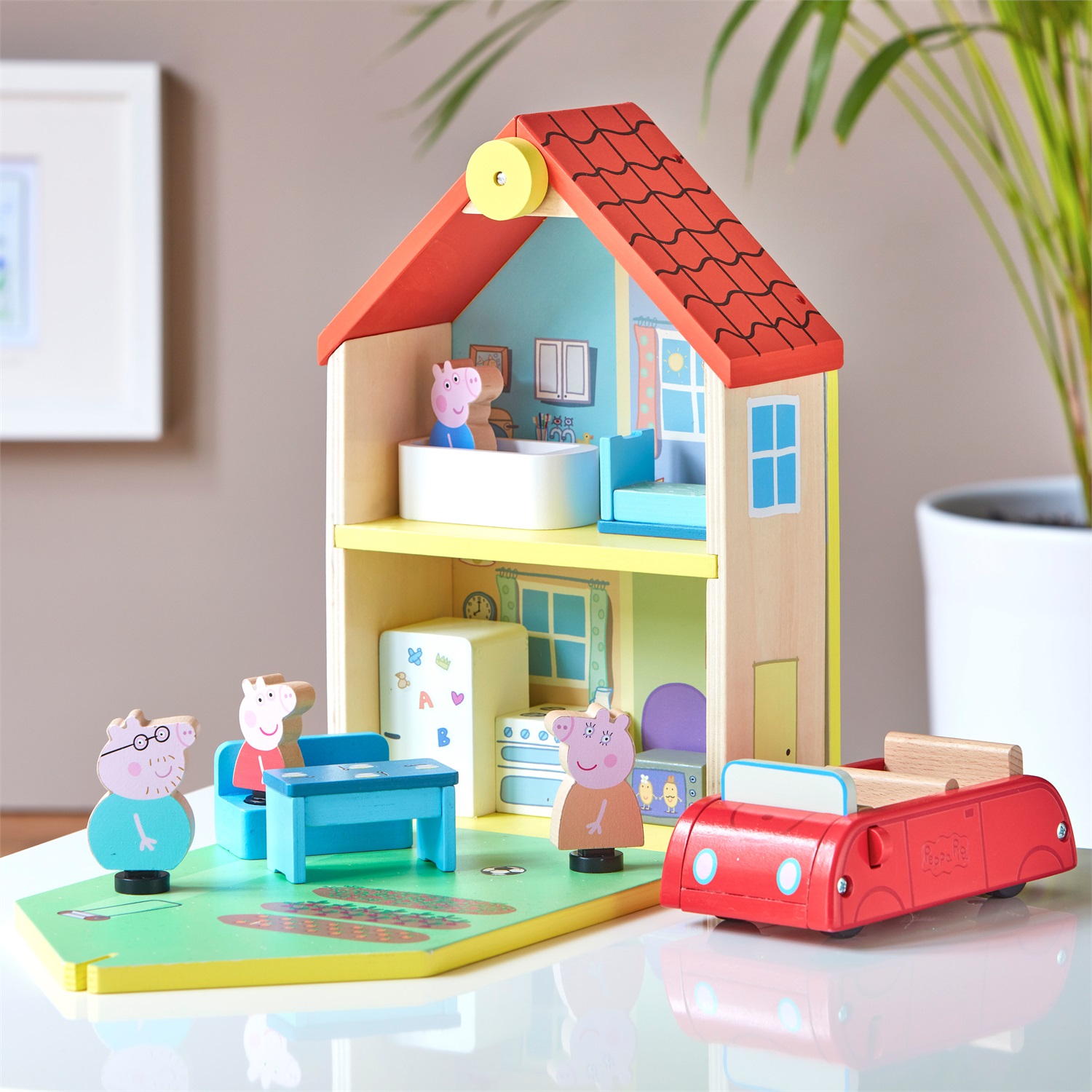 Peppa Pig Wooden Family Home - Casa per le bambole in legno FSC certificato, gioco educativo per bambini 2-5 anni con mobili e figura di Peppa