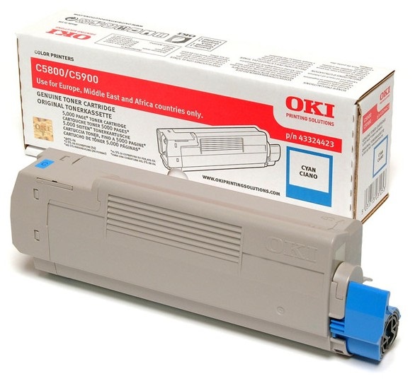OKI 43324423 Toner Ciano Originale - 5000 Pagine per Stampanti Oki C5550, C5800, C5900