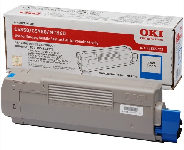 OKI Toner Originale 43865723 Ciano per C5850/C5950 - 6000 Pagine