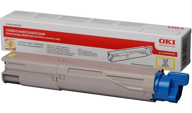 OKI 43459329 Cartuccia Toner Originale Giallo - Durata 2500 Pagine, Compatibile con Oki C3300N, C3400N, C3450N, C3600N