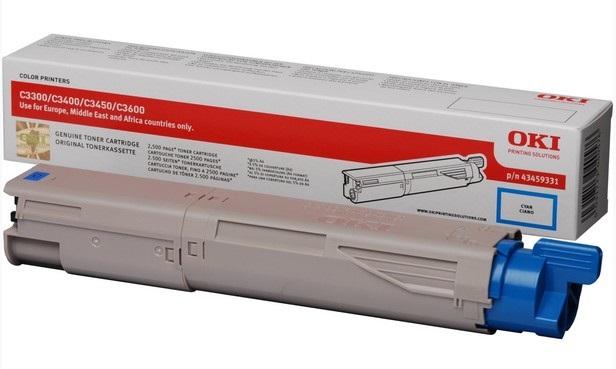 OKI 43459331 Cartuccia Toner Originale Ciano - Fino a 2500 Pagine, Compatibile con C3300N, C3400N, C3450N, C3600N