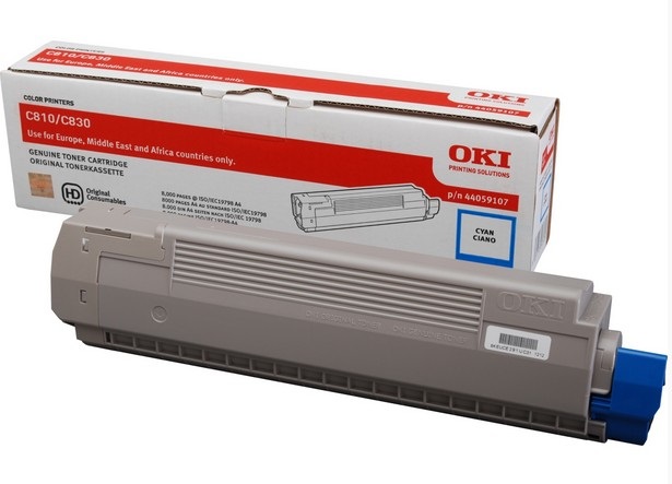 OKI 44059107 Toner Originale Ciano per Oki C810/C830 - 8000 Pagine