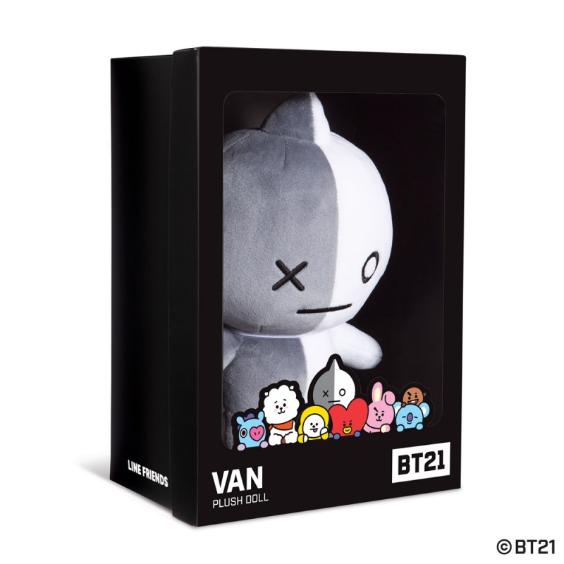 Aurora World Peluche VAN BT21 - Mascotte Ufficiale, 30 cm, Grigio e Bianco, Morbido e di Alta Qualità