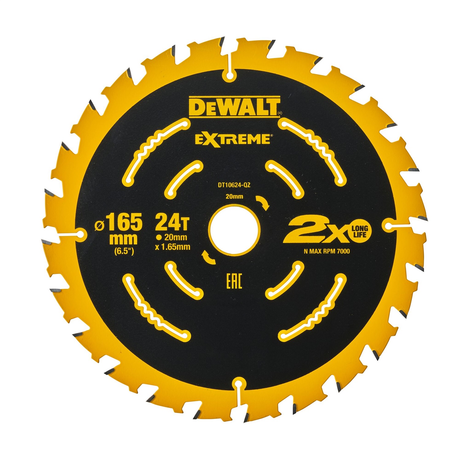 DeWALT Lama Circolare Elite DT10624-QZ 165 mm, 24 Denti, Foro 20 mm - Taglio Sottile e Preciso per Legno