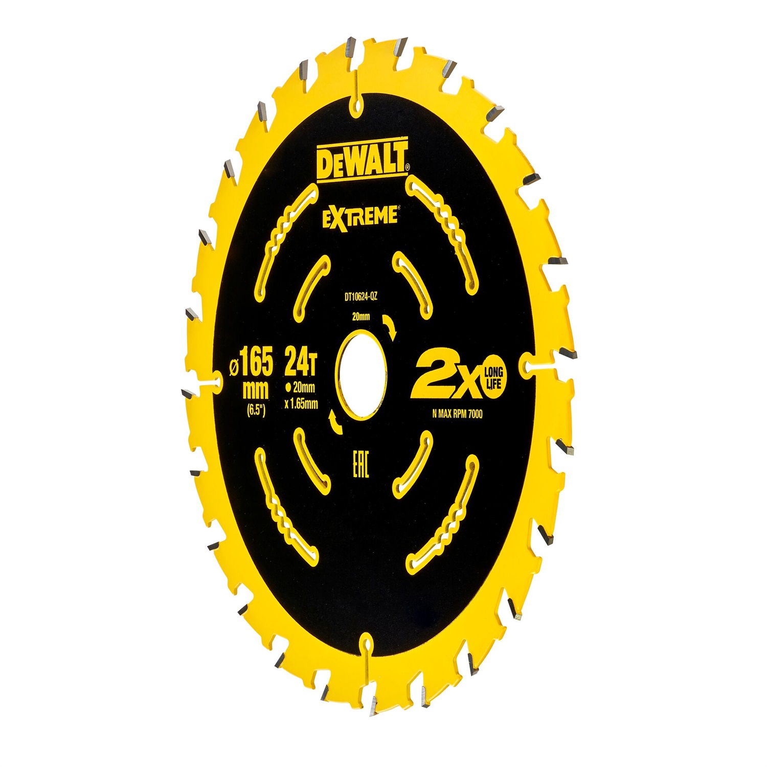 DeWALT Lama Circolare Elite DT10624-QZ 165 mm, 24 Denti, Foro 20 mm - Taglio Sottile e Preciso per Legno