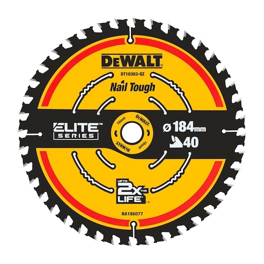 DEWALT Lama Circolare Extreme DT10303-QZ 184x16 mm 40 Denti - Finitura Eccellente, Riduzione Vibrazioni e Taglio Preciso