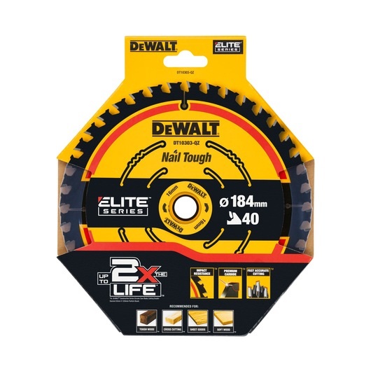 DEWALT Lama Circolare Extreme DT10303-QZ 184x16 mm 40 Denti - Finitura Eccellente, Riduzione Vibrazioni e Taglio Preciso