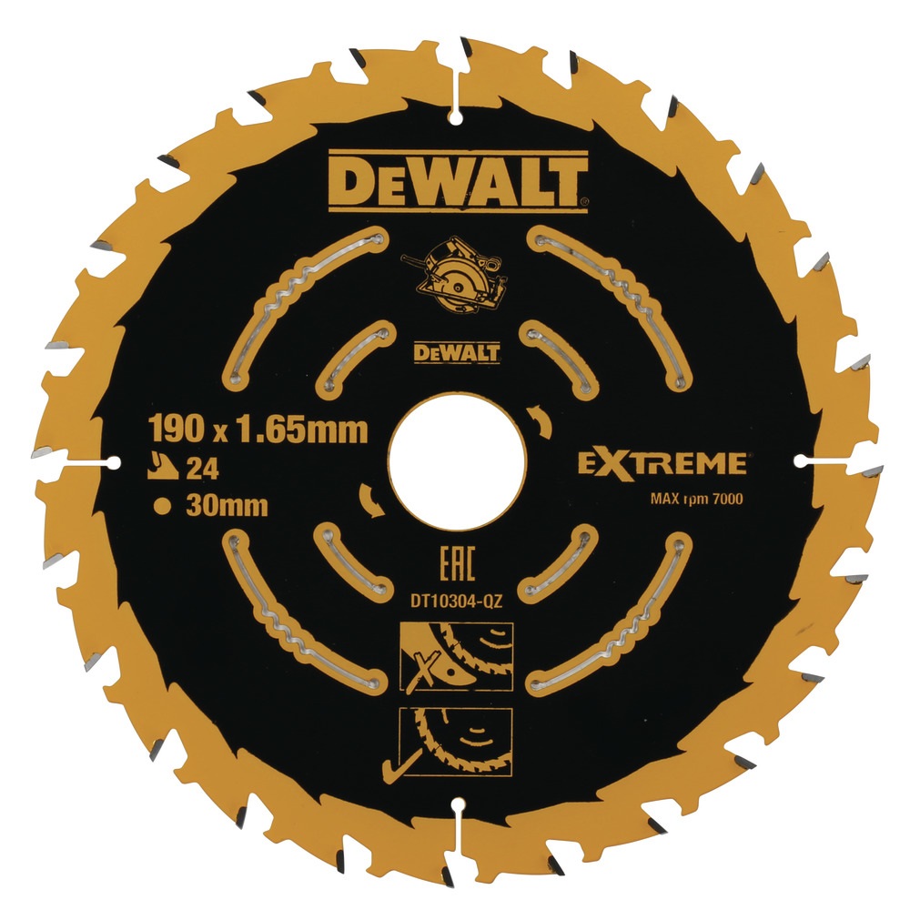DeWALT Lama Circolare Elite DT10304-QZ 190mm x 30mm, 24 Denti - Tagli Precisi per Legno e Materiali Vari