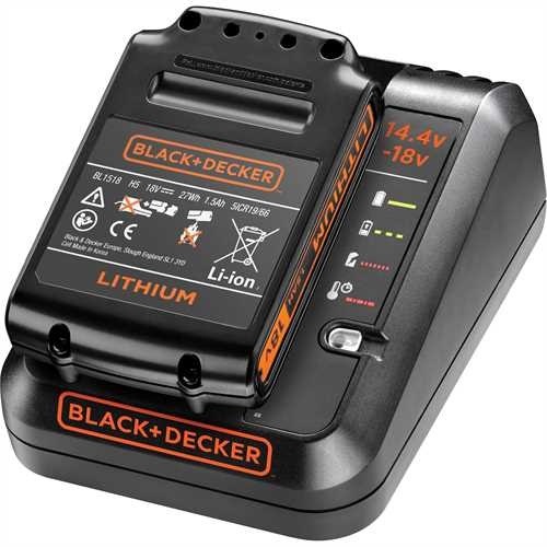 BLACK DECKER Starter Kit Batteria 18V 1.5Ah con Caricabatterie Rapido 1A BDC1A15-QW