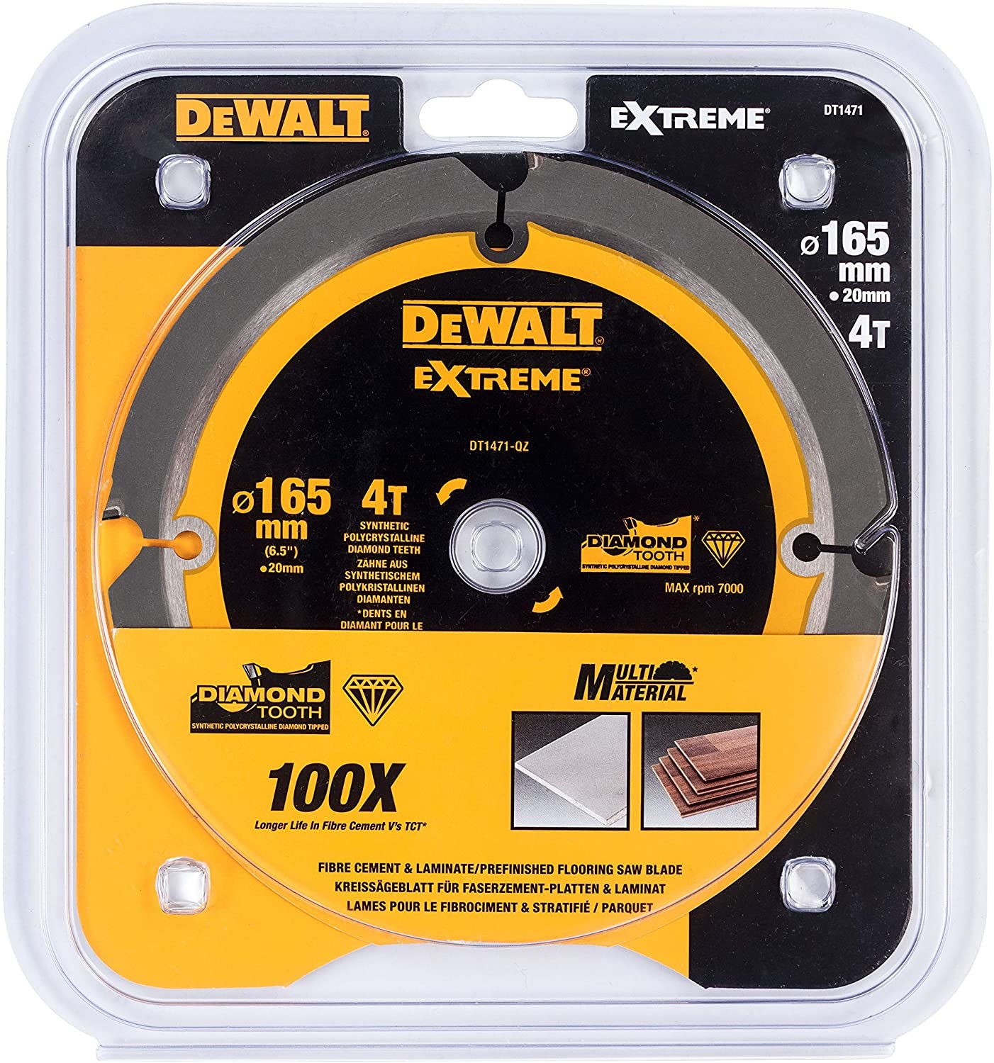 DEWALT DT1471-QZ Lama Circolare 165x20mm 4 Denti per Fibrocemento e Laminato