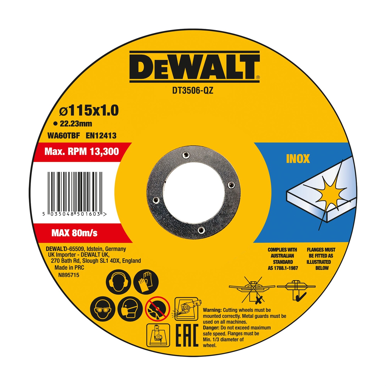 DEWALT Disco da Taglio 115mm x 1mm per Smerigliatrice - 10 Pezzi, Ideale per Acciaio Inox e Metalli Duri