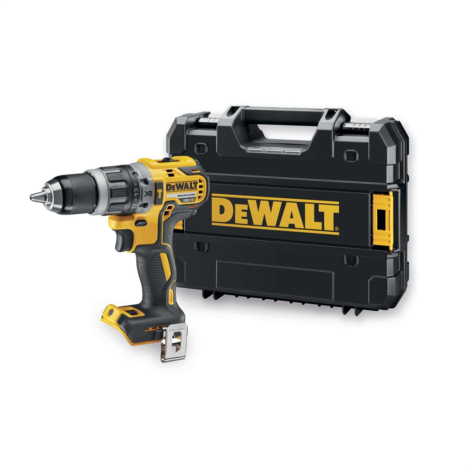 DeWALT DCD796NT-XJ Trapano Avvitatore con Percussione Brushless 18V, Mandrino Autoserrante, 1.3 kg, Nero e Giallo