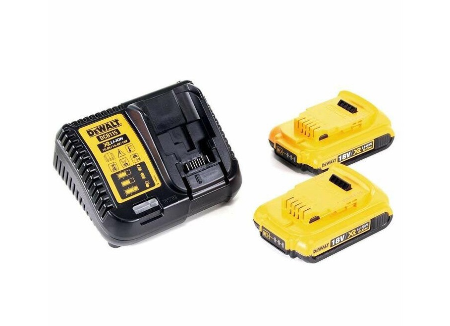 DeWALT DCB115D2-QW Kit 2 Batterie XR 18V 2.0Ah Caricabatteria DCB115 per Utensili Elettrici