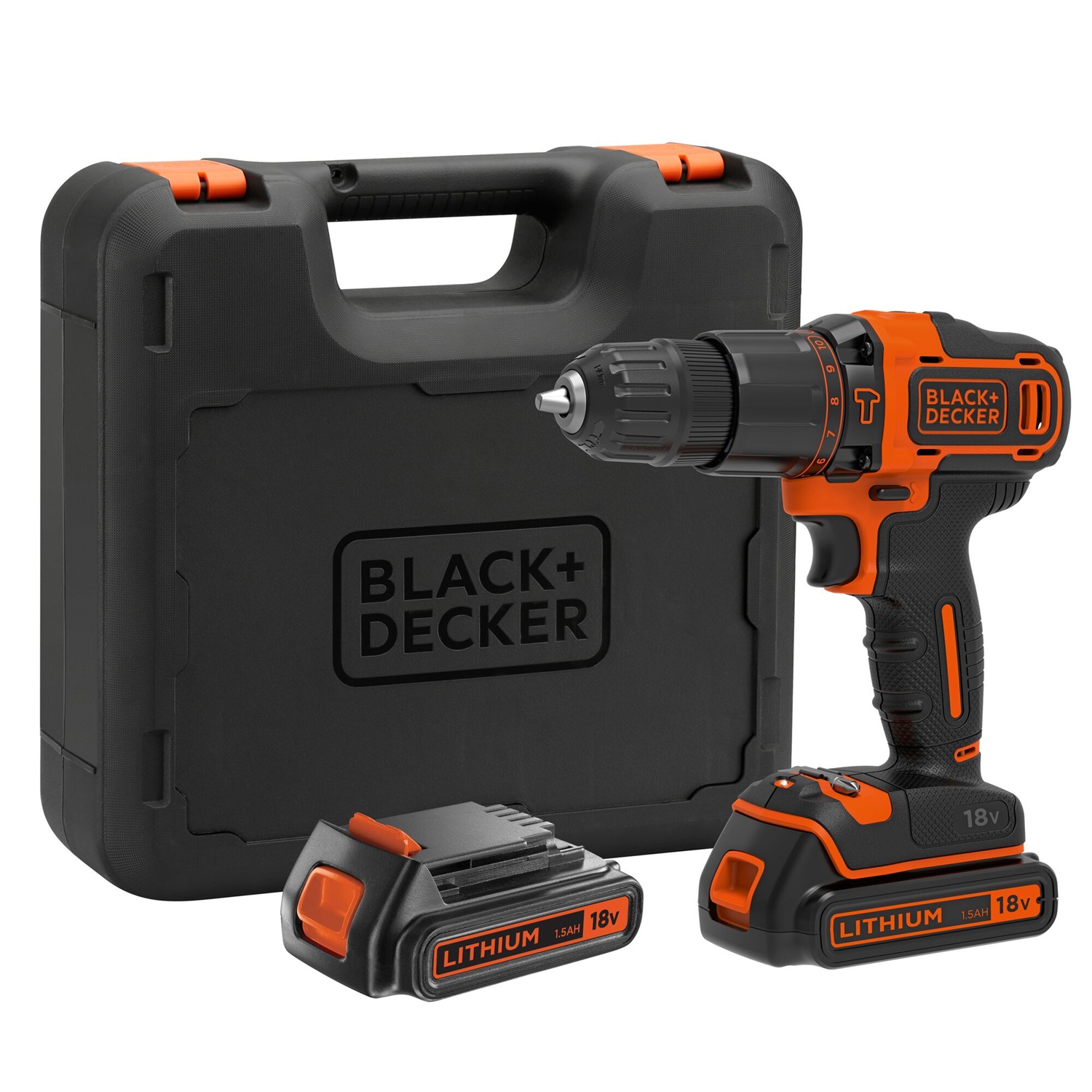 Black & Decker BDCHD18KB-QW Trapano Avvitatore a Percussione 18V con 2 Batterie e Valigetta - Nero e Arancione
