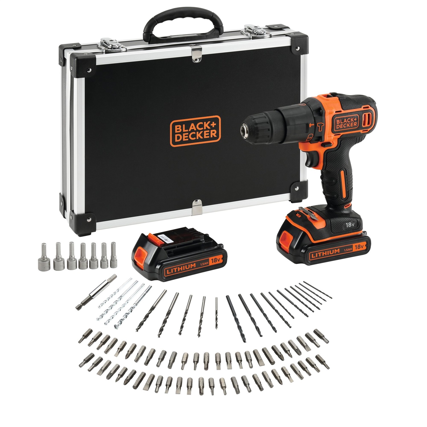 Black & Decker BDCHD18BAFC-QW Trapano a Percussione 18 V, 1400 Giri/min, Set da 80 Pezzi